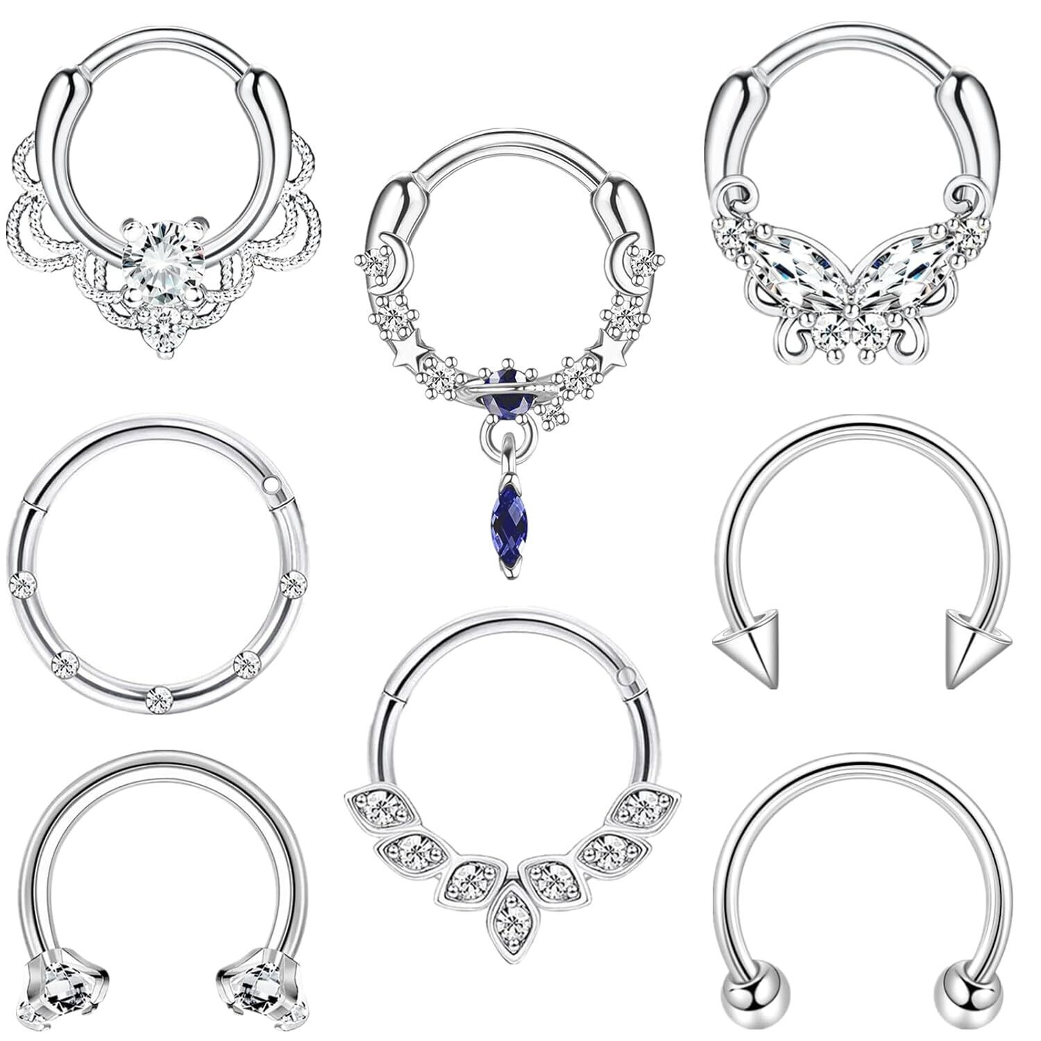 8pcs Septum Rings 16g Septum Daith Piercing Jewelry 8mm 10mm Hoop Nose Ring